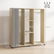 Armoire Penderie Mobile Manfred Dressing Roulettes 2 Tringles Étagères Rideau Gris Bois Clair