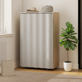 Armoire Penderie Waldwyn sur Roulettes 3 Compartiments Rideaux Naturel