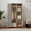 Armoire Penderie Waldwyn sur Roulettes 3 Compartiments Rideaux Naturel