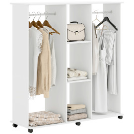 Armoire Bertrand Penderie Mobile 6 Roulettes Rangement Élégant Blanc 120x40x128cm