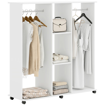 Armoire Bertrand Penderie Mobile 6 Roulettes Rangement Élégant Blanc 120x40x128cm