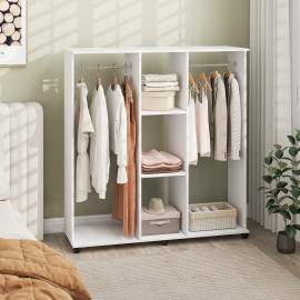 Armoire Bertrand Penderie Mobile 6 Roulettes Rangement Élégant Blanc 120x40x128cm