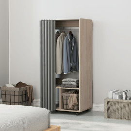 Armoire Penderie Notburga Mobile avec Rideau Anti-Poussière Gris Naturel