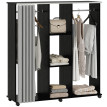 Armoire Josselin Penderie Mobile 2 Tringles Étagères Rideau Noir Gris Effet Bois