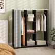 Armoire Josselin Penderie Mobile 2 Tringles Étagères Rideau Noir Gris Effet Bois