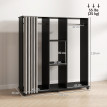Armoire Josselin Penderie Mobile 2 Tringles Étagères Rideau Noir Gris Effet Bois