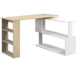 Bureau Bienvenido Modulable 3 Étagères Rangement Blanc Bois Naturel 360°