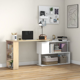 Bureau Bienvenido Modulable 3 Étagères Rangement Blanc Bois Naturel 360°