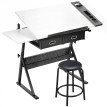 Table à dessin Osorio réglable en hauteur et inclinaison avec tabouret noir blanc