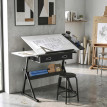 Table à dessin Osorio réglable en hauteur et inclinaison avec tabouret noir blanc