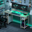 Bureau Zenone LED Éclairage Réglable Prises USB Support Écran 2 Tiroirs Blanc Bois Naturel