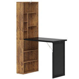Bureau Roasio Pliable Mural avec Tableau Craie et Étagères Noir Effet Bois