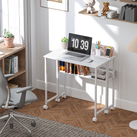 Bureau Morwyn Pliable à Roulettes Blanc Gain de Place Mobile Compact