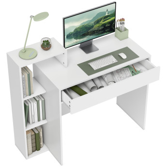 Bureau Javalambre Compact Rangement Étagères Tiroir Blanc 100x40x90cm