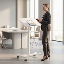 Bureau Emanuele Assis-Debout Mobile Réglable Inclinable Blanc 2-en-1