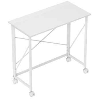 Bureau Crowfield Pliable à Roulettes Compact Blanc Effet Bois 80x40 cm