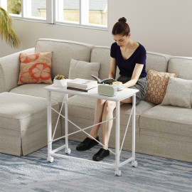 Bureau Crowfield Pliable à Roulettes Compact Blanc Effet Bois 80x40 cm