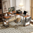 Bureau Isambard Industriel Modulable L ou Linéaire Noir & Bois Naturel 168-240 cm