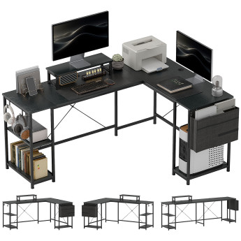 Bureau Amelia Modulable Industriel Acier Noir Effet Bois Naturel Ergonomique