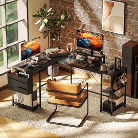 Bureau Amelia Modulable Industriel Acier Noir Effet Bois Naturel Ergonomique