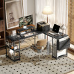 Bureau Amelia Modulable Industriel Acier Noir Effet Bois Naturel Ergonomique