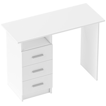 Bureau Mendata Design Épuré 3 Tiroirs Coulissants Étagère Alu Blanc