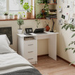 Bureau Mendata Design Épuré 3 Tiroirs Coulissants Étagère Alu Blanc