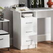 Bureau Mendata Design Épuré 3 Tiroirs Coulissants Étagère Alu Blanc