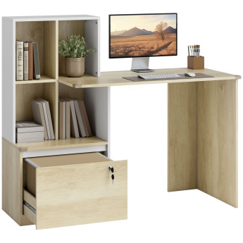Bureau Eckhard avec tiroir sécurisé et étagères effet bois chêne blanc 126 cm
