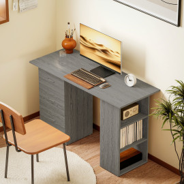 Bureau Cécile Polyvalent Aspect Bois Gris Rangement Élégant 120 cm