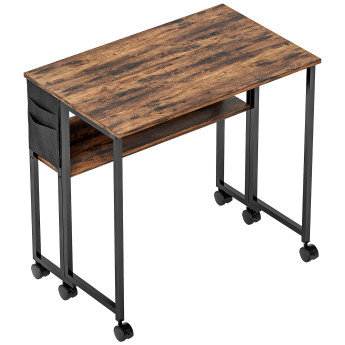 Bureau Fiorenzo pliable mobile avec étagère effet bois vieilli pratique et compact