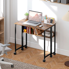 Bureau Fiorenzo pliable mobile avec étagère effet bois vieilli pratique et compact