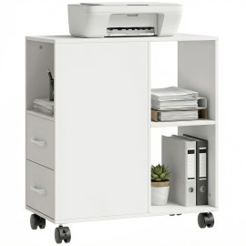 Table d’appoint mobile Yvain rangement design 2 tiroirs roulettes blanc