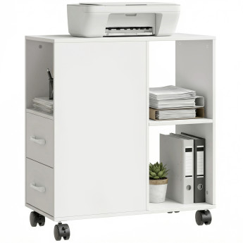 Table d’appoint mobile Yvain rangement design 2 tiroirs roulettes blanc