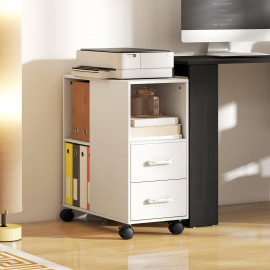 Table d’appoint mobile Yvain rangement design 2 tiroirs roulettes blanc