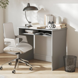 Bureau Falkenthal Multifonction Compact Gris avec Étagère Intégrée pour Espace Optimisé