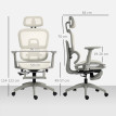 Fauteuil de bureau Erbanno ergonomique confortable inclinable accoudoirs 3D soutien lombaire maille respirante écru