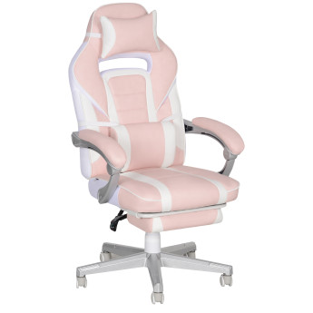 Chaise Gaming Teichbach Ergonomique Réglable Repose-Pieds Blanc Rose