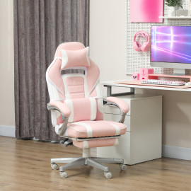 Chaise Gaming Teichbach Ergonomique Réglable Repose-Pieds Blanc Rose