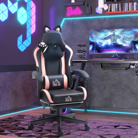 Chaise Gaming Zellerbach Design Kawaii Oreilles Chat Rose Ergonomique Confortable