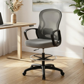 Chaise Marzano Bureau Assise Haute Réglable Ergonomique Tissu Maille Gris