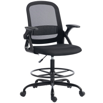 Chaise Hallbach Bureau Ergonomique Maille Respirante Accoudoirs Rabattables Noir