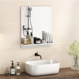 Miroir Pietro Organisateur Mural avec Étagère Intégrée Blanc Bois 50x60 cm