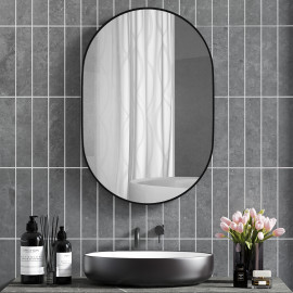 Miroir Mural Adelheid Ovale Élégant Noir Décoration Moderne 60x90 cm