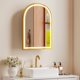 Armoire Miroir LED Biberbach Design Arqué Doré Anti-Buée Éclairage Réglable