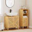 Meuble Sous Vasque Wisseval Bambou Naturel Design Nordique 2 Portes Étagère Réglable 60 cm