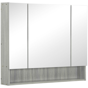 Armoire Urbain Miroir Salle de Bain 3 Portes Rangement Gris 90 cm