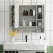 Armoire Urbain Miroir Salle de Bain 3 Portes Rangement Gris 90 cm