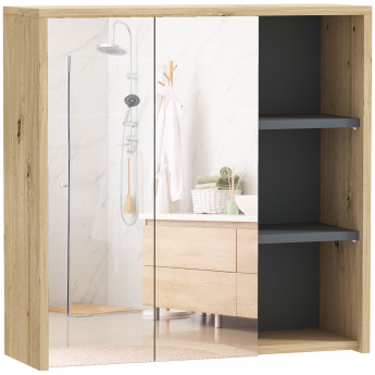 Armoire Tiphaine Miroir Salle de Bain 5 Rangements Effet Bois Naturel