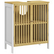 Meuble Sous Vasque Unterbach Bambou Blanc Naturel Rangement Salle de Bain Élégant Compact 60cm